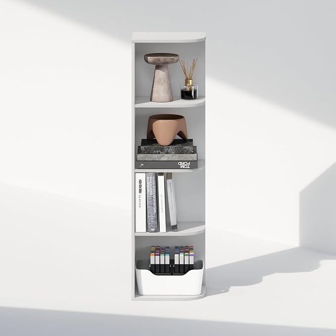 Furinno Reed Corner Shelf, 4-Tier Corner Bookshelf, Book Shelf, Corner Shelves - Image 6