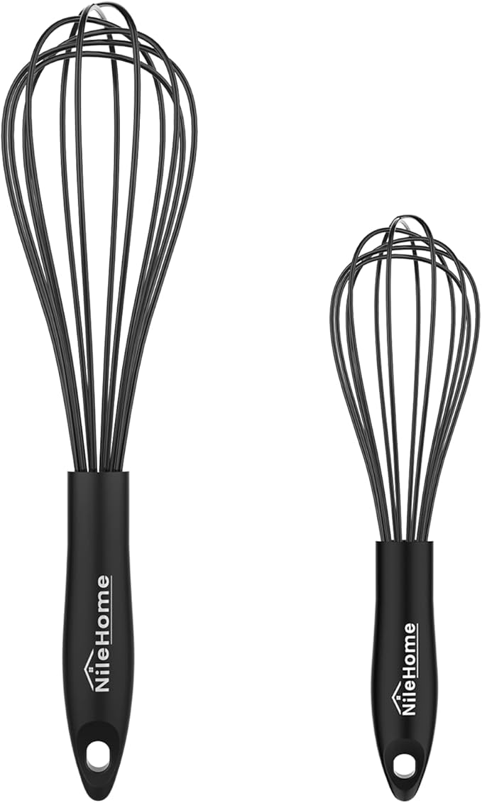 NileHome Silicone Whisk Set 8" 10" Kitchen Whisk Kitchen Wisk Wire Whisks by NileHome