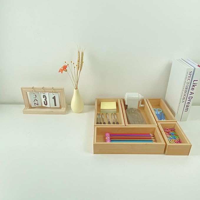 bamboo drawer organizer Set, expandable drawer dividers, wooden storage - Image 2