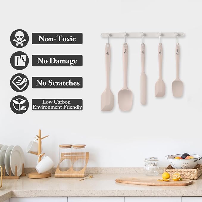 HOTEC 600℉ Heat Resistant BPA-Free Silicone Rubber Spatula Set, Kitchen Cooking - Image 6