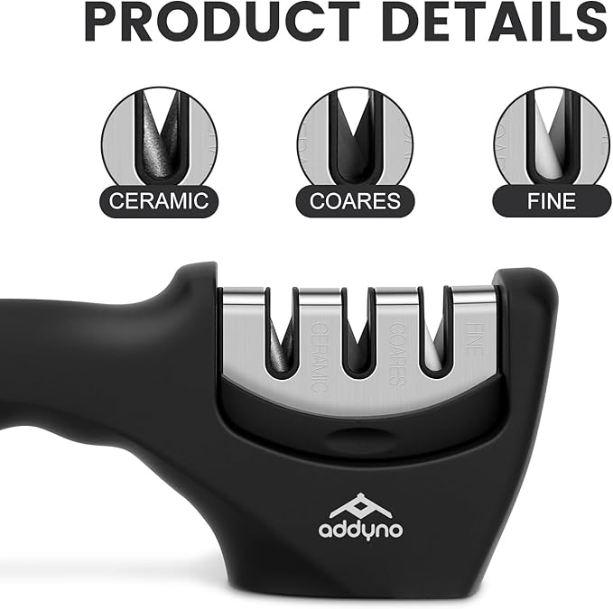 Knife Sharpener with Angle Guide, Adjustable Edge, 3-Stage Coarse–Sharpen–Fine - Image 3