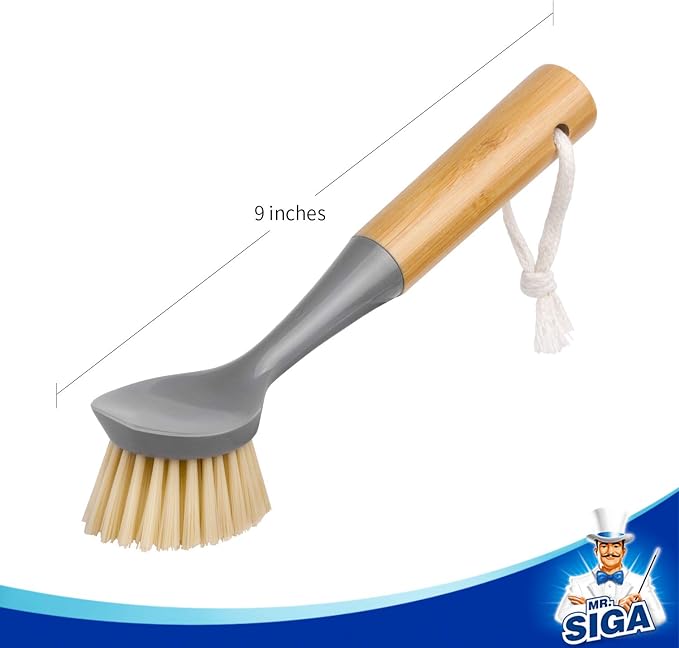 MR.SIGA Dish Brush with Bamboo Handle Built-in Scraper, Scrub Brush - Image 7