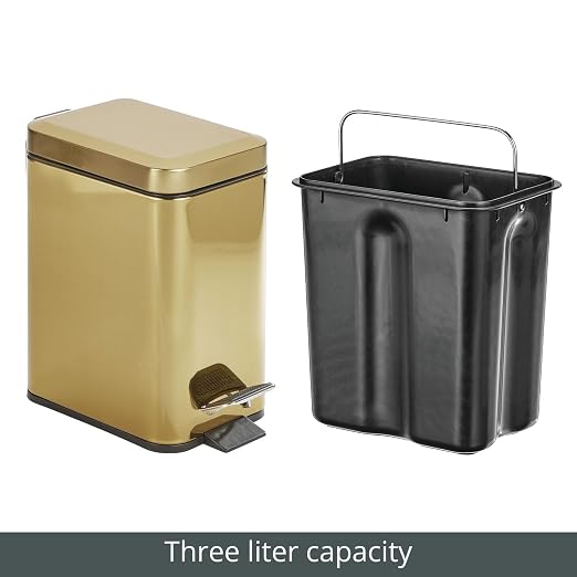 mDesign Slim Metal Rectangle 0.8 Gallon Trash Can - Image 6