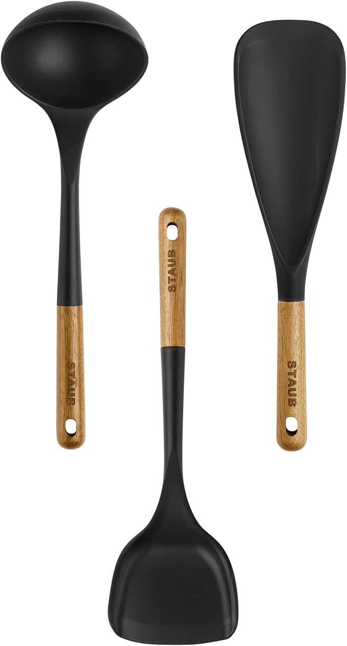 Staub Silicone with Wood Handle Cooking Utensil Set, Matte Black by Zwilling