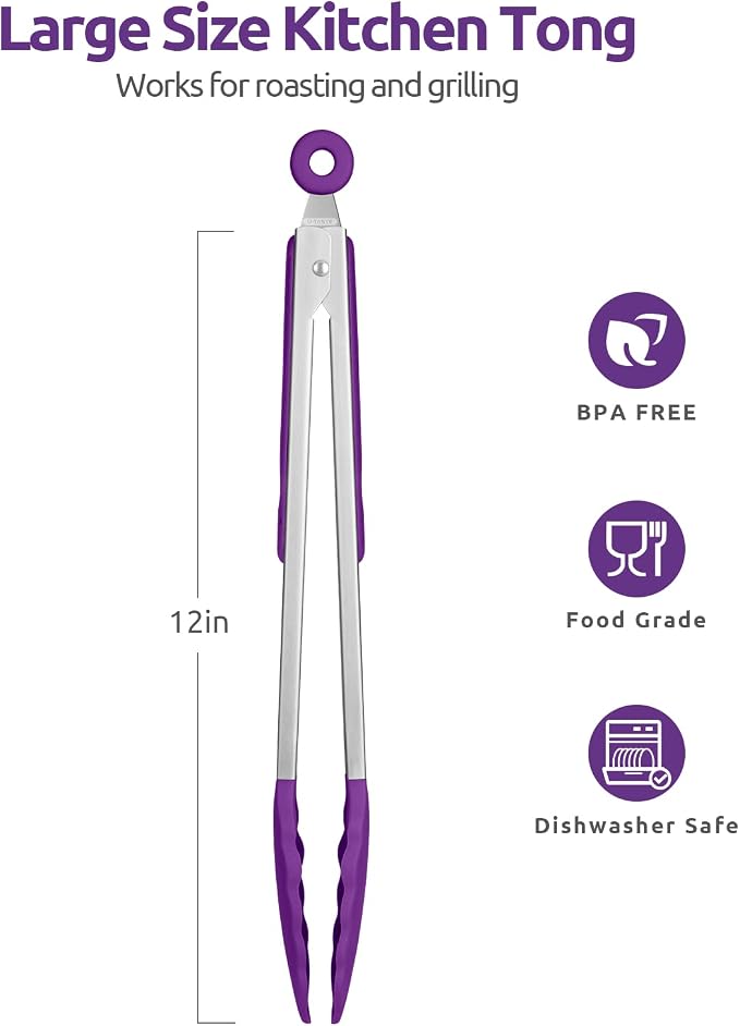 600ºF Heat Resistant Kitchen Tongs: U-Taste 12 inch Large Silicone Cooking Tong - Image 2