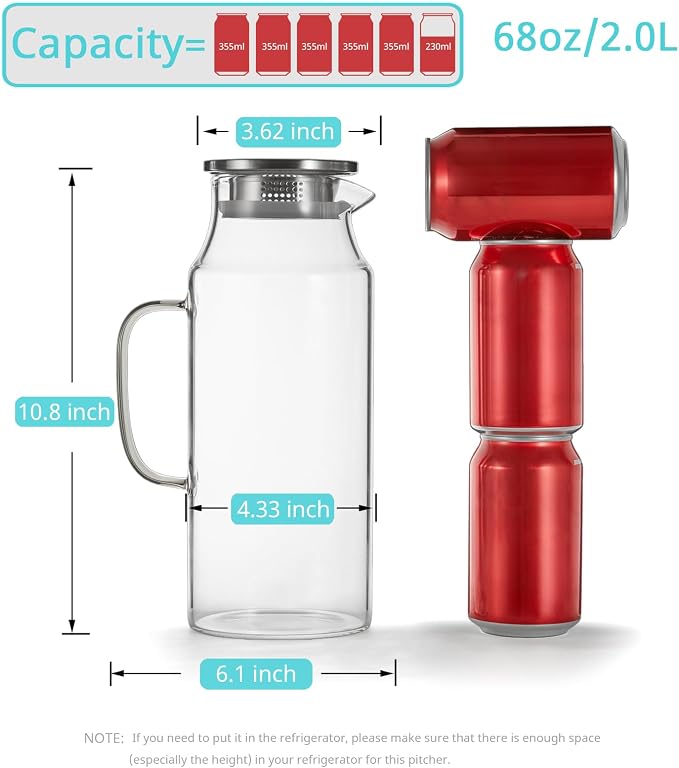 Bivvclaz 2 Pack 2 Liter 68 oz 2.1 Qt Glass Pitcher - Image 2
