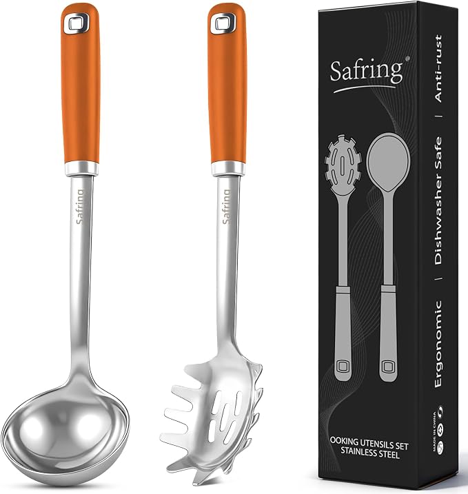 Safring Stainless Steel Soup Ladle and Spaghetti Spoon Set, Heat Resistant by Safring