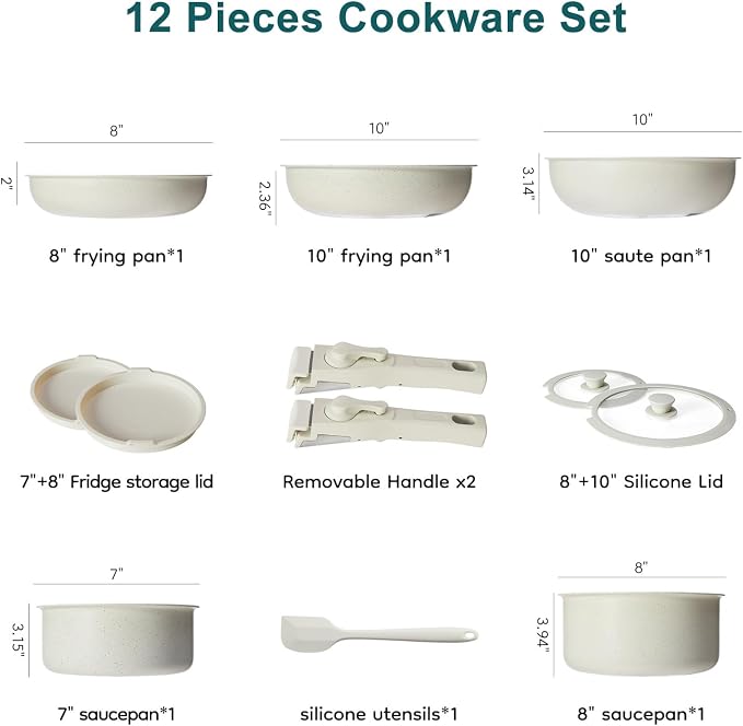 NEWBULIG 12-Piece Nonstick Cookware Set, Detachable Handle Pots and Pans - Image 2