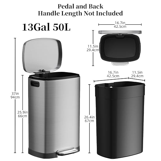 KdbK 13 Gallon Trash Can with Lid, 50L Fingerprint Proof Stainless Steel - Image 7