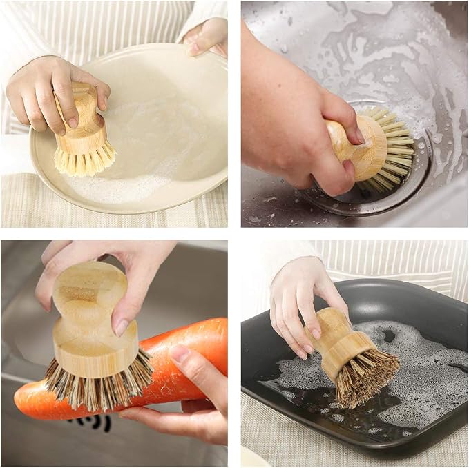 2 Pack Bamboo Dish Scrub Brush, Picowe Natural Scrub Cleaning Brush Vegetable - Image 5