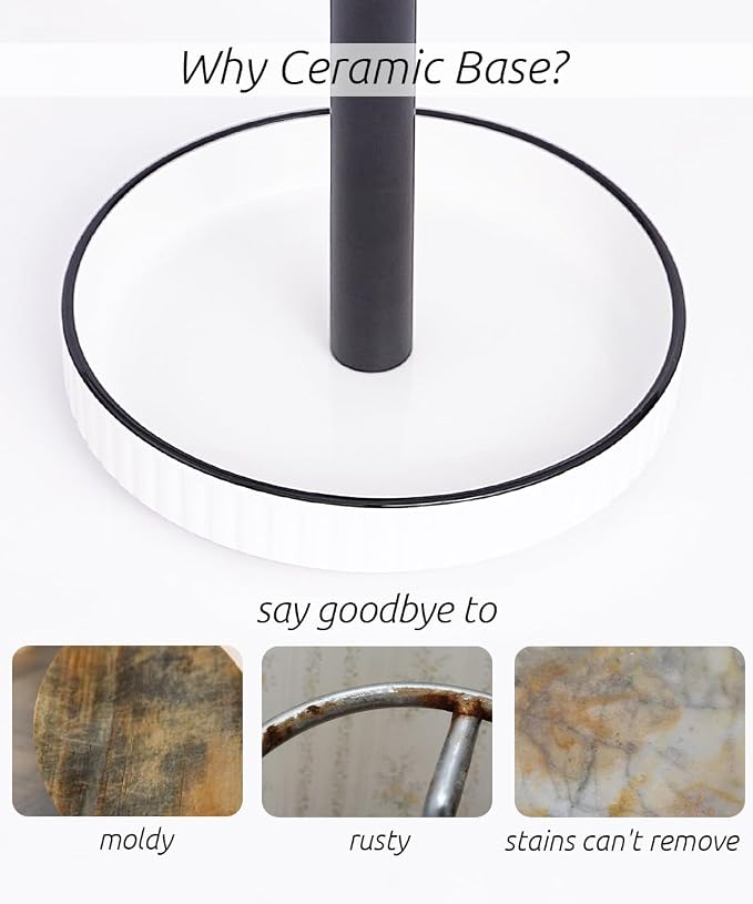 VROOMIUM Black Paper Towel Holder Countertop, Ceramic Base Easy-to-Clean - Image 2