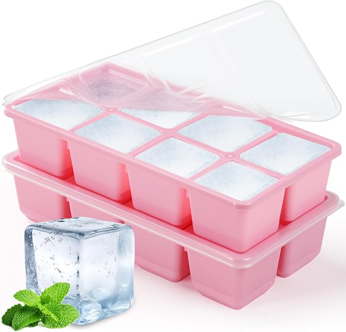 Large Ice Cube Trays with Lid, Jrisbo 2 Pack Stackable Silicone Ice Cube Molds by Jrisbo