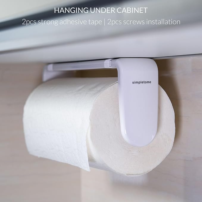 simpletome Paper Towel Holder ONE Hand Tear Adaptive Tension Arm Adjustable - Image 2