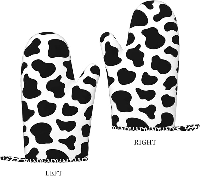Cow Print Oven Mitts and Pot Holders Sets of 2, Resistant Recycled Infill - Image 2
