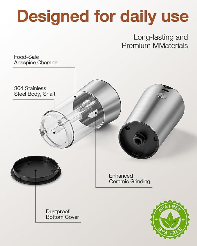 Gravity Electric Salt and Pepper Grinder Set, Automatic Mills - Image 5