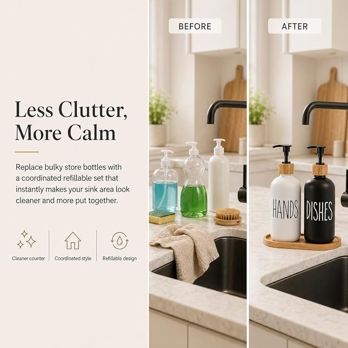 Dish Soap Dispenser for Kitchen Sink.Glass Hand Soap Dispenser, Modern - Image 2