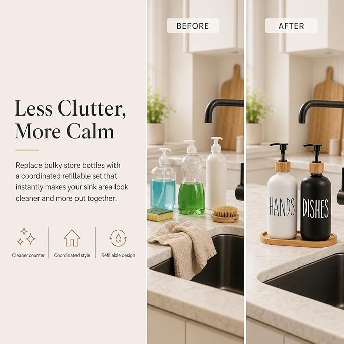 Dish Soap Dispenser for Kitchen Sink.Glass Hand Soap Dispenser, Modern - Image 2