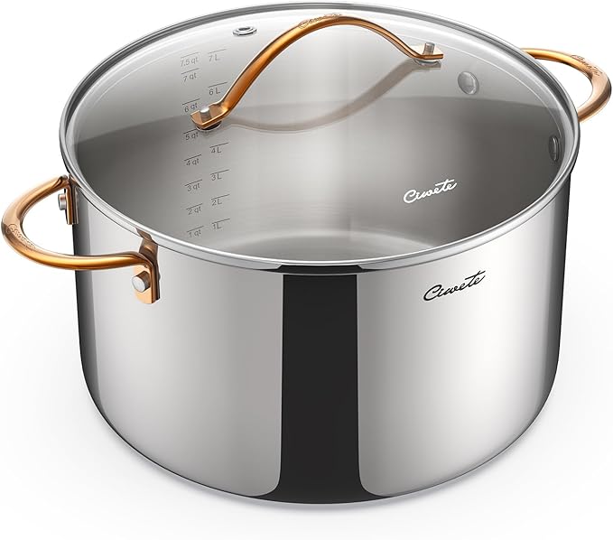Ciwete 8 Quart Stock Pot with Lid, Upgraded Tri-Ply Stainless Steel Pot by Ciwete