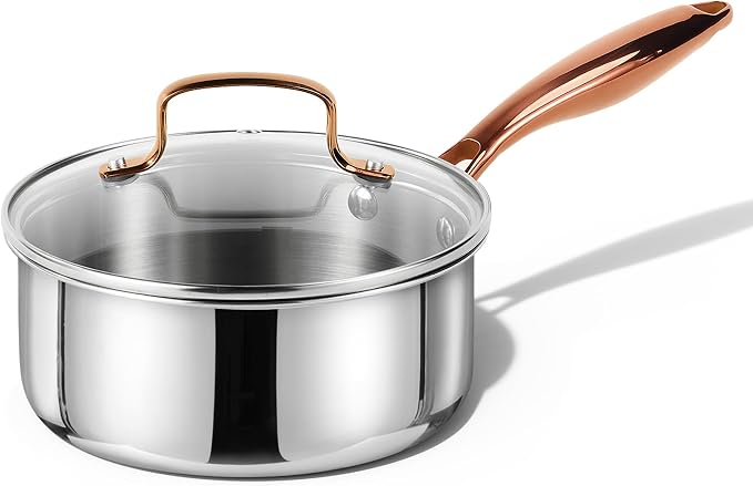 CAROTE 2Qt Stainless Steel Saucepan Set, Non-Toxic 3-Ply Stainless Steel by CAROTE