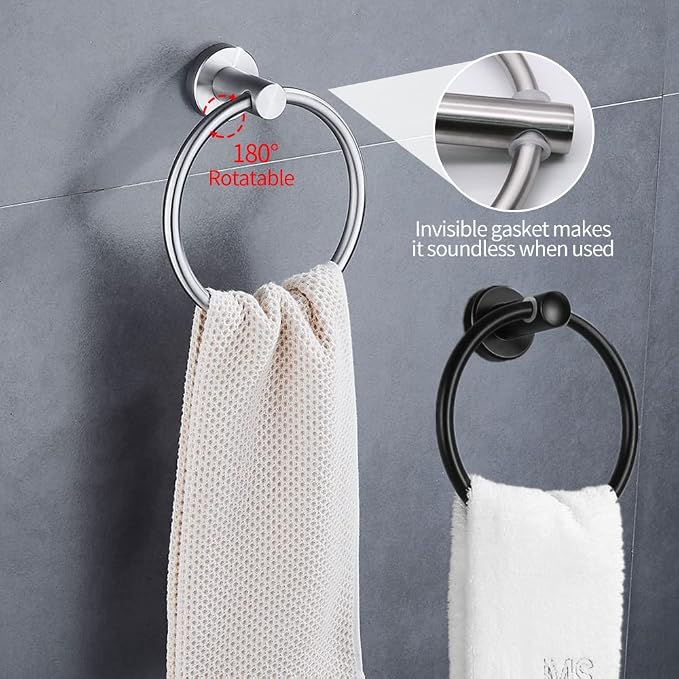 4pcs Matte Black Toilet Paper Holder and Towel Ring Set, Stainless Steel Hand - Image 2