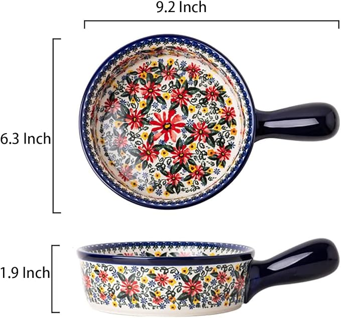 Red Daisy Flower Vintage Style Ceramic Bakeware Casserole Dish Baking Pan - Image 2