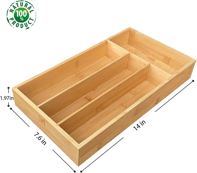 guiogc Bamboo Silverware Organizer, Kitchen Drawer Organizer - Image 2