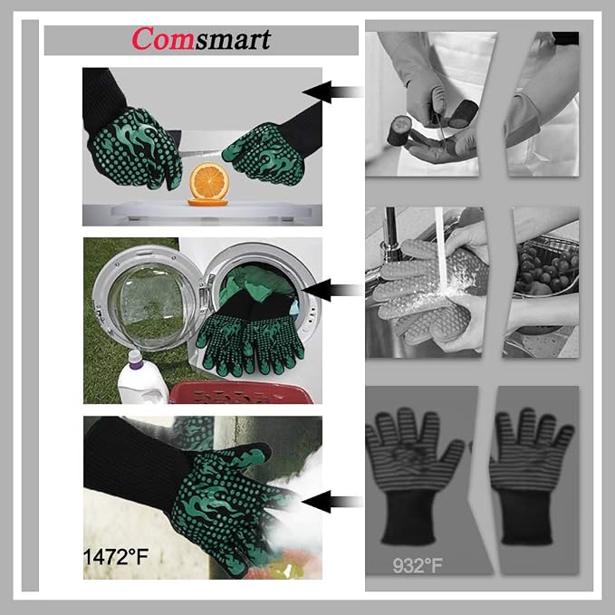 Comsmart BBQ Gloves, 1472 Degree F Heat Resistant Grilling Gloves Silicone - Image 5