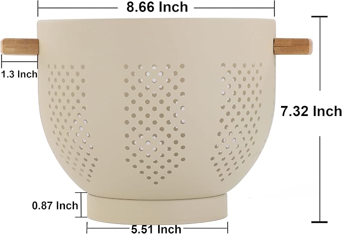 Metal Colander with Wood Handle, 5.5 Quart Powder Coated Steel Large Kitchen - Image 2