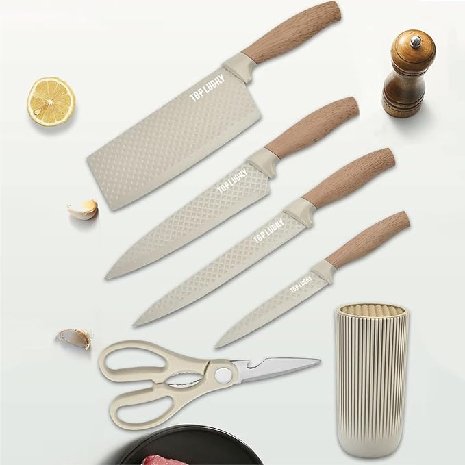 Kitchen Knife Set, Retrosohoo 6-Pieces Khaki Sharp Knife Block Sets - Image 6