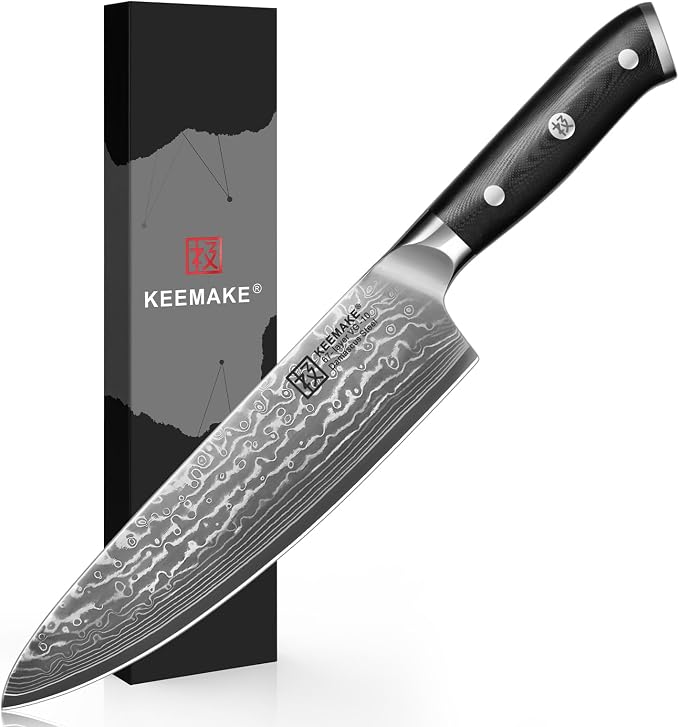 KEEMAKE Damascus Chef Knife, 8 Inch Kitchen Knife, 67 Layers Damascus Knife by KEEMAKE