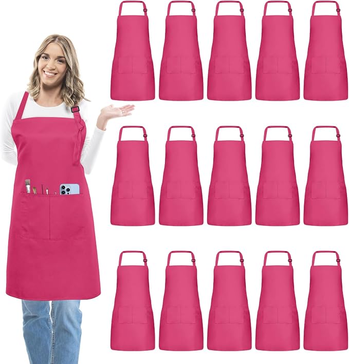 15 Pcs Adult Aprons Bulk with Pockets Adjustable Bib Chef Apron by IMERAGO
