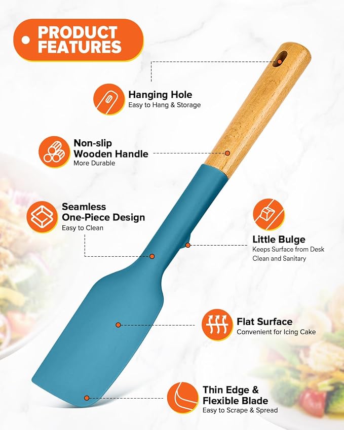 Silicone Heavy-Duty Spatula, Sturdy Bpa-Free Matte Silicone, Wooden Handle - Image 4