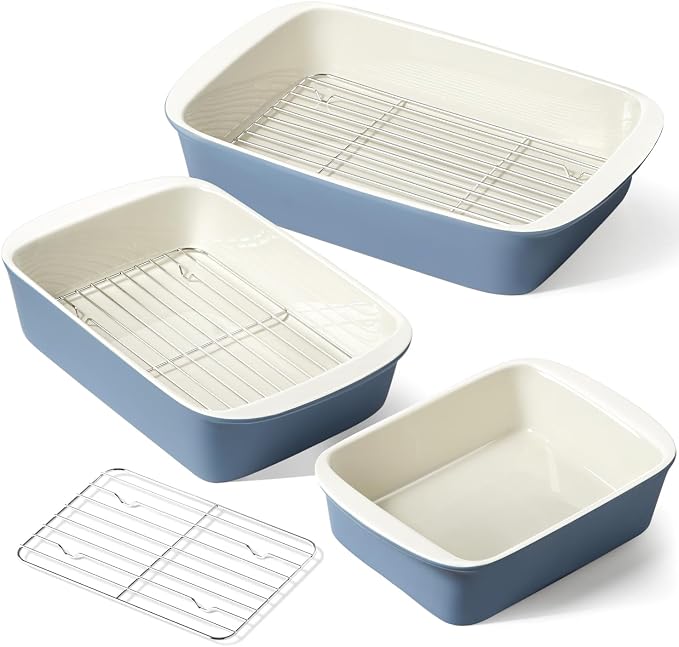LE TAUCI Deep Casserole Dishes for Oven, 13.7”x9.6” Ceramic Baking Dish Set by LETAUCI