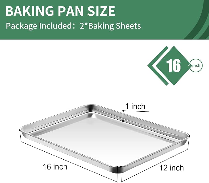 Baking Sheets Set of 2, HKJ Chef Cookie Sheets 2 Pieces & Stainless Steel - Image 2
