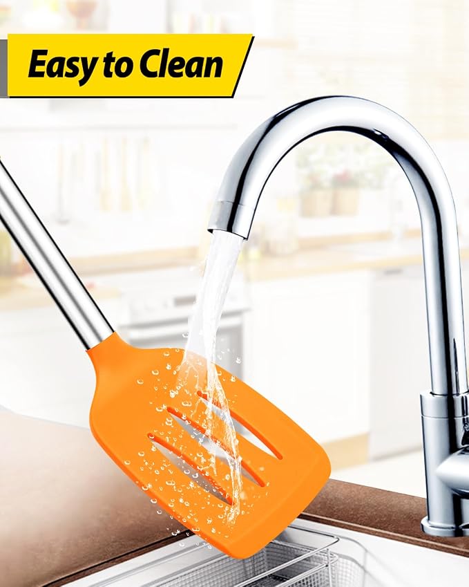 Pack of 2 Silicone Solid Turner, Non Stick Slotted Kitchen Spatulas, High Heat - Image 5
