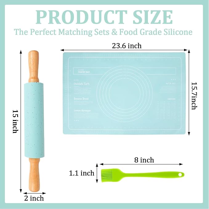 3Pcs Silicone Rolling Pin for Baking Sets, 15Inch Pastry Dough Roller - Image 2