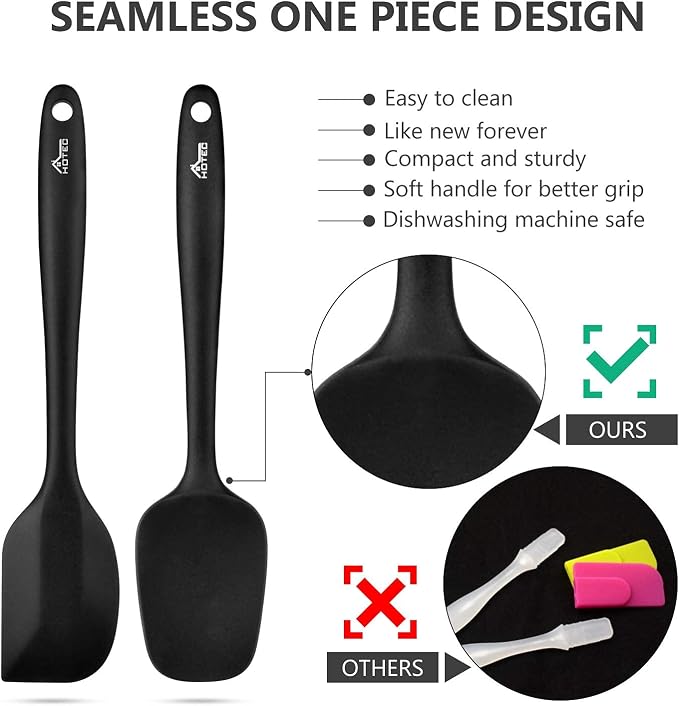 HOTEC 600℉ Heat Resistant BPA-Free Silicone Rubber Spatula Set, Kitchen Cooking - Image 5