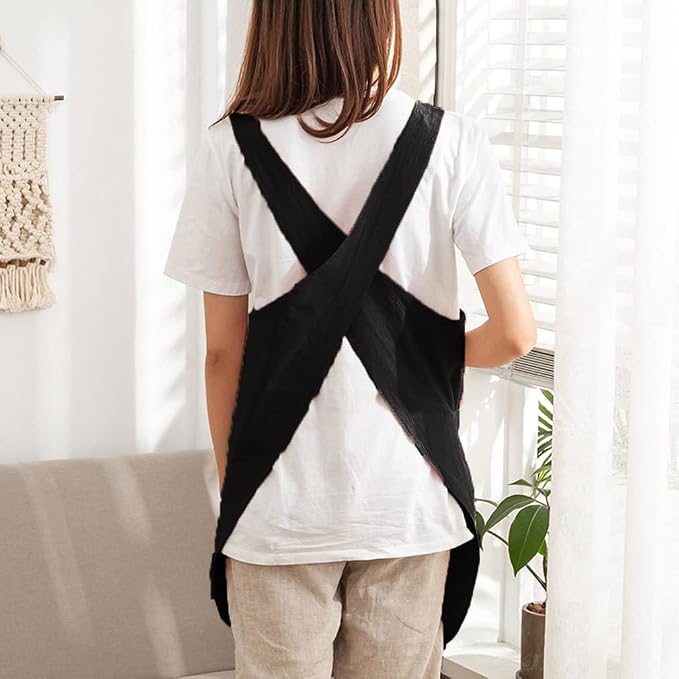 Cotton Cross Back Aprons Solid Color Cooking Kitchen Garden Smock - Image 4