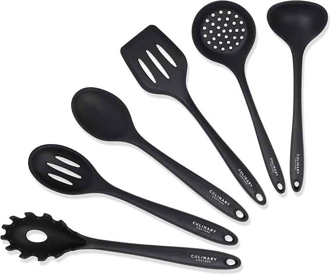 Culinary Couture Black Silicone Kitchen Utensils Set of 6, Non-Stick by CulinaryCouture