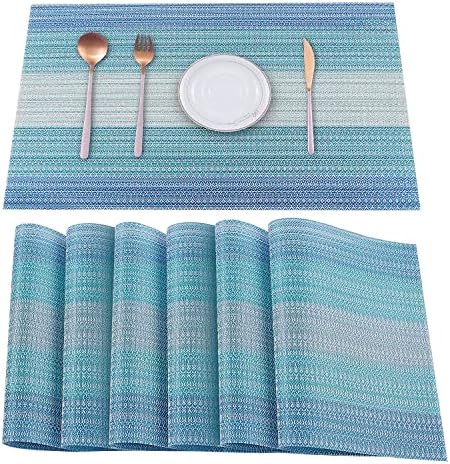HeloHo Blue Placemats Set of 6,Stain-Resistant Kitchen Table Mats