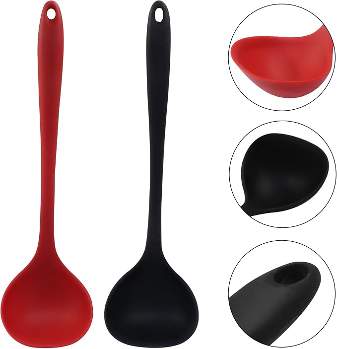 Jiozermi 2 Pcs Silicone Soup Ladle, 12-Inch Long Handle Ladle Spoon, Heat - Image 5