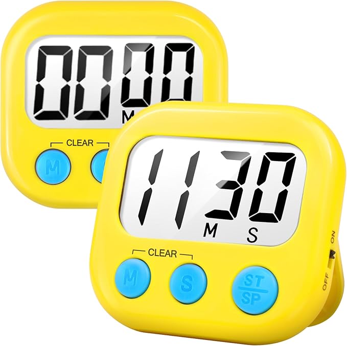 2 Pack Digital Kitchen Timer for Cooking Big Digits Loud Alarm Magnetic Backing by AOUCE