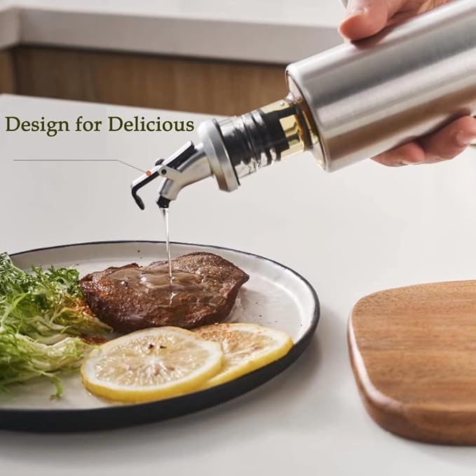Mincham Olive Oil Dispenser - 7oz Glass & Stainless Steel Oil & Vinegar Cruet - Image 6