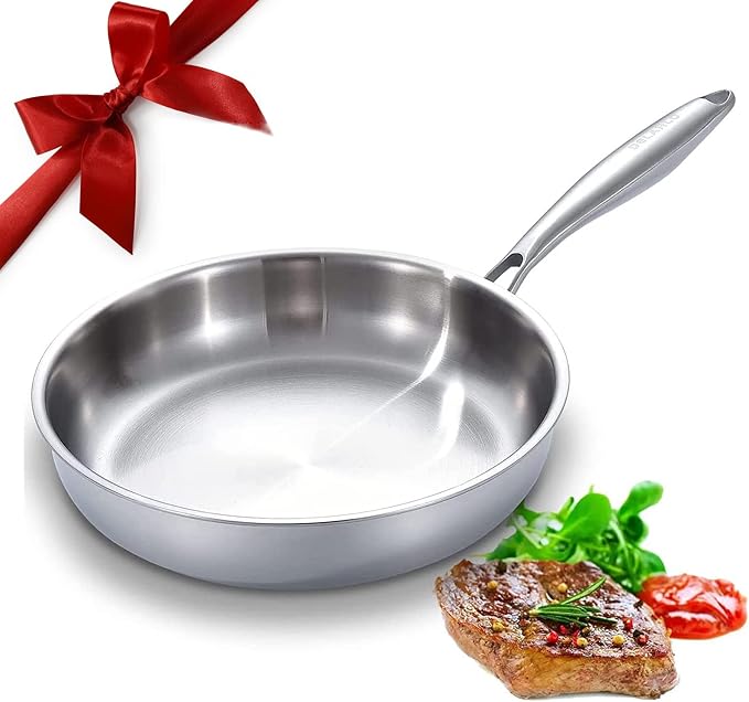 DELARLO Tri-Ply Stainless Steel Pan, 18/10 Frying Pan, Oven Safe Up to 600°F by DELARLOCOOKWARE