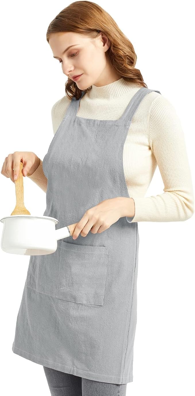 ELEZAY Aprons for Women with Pockets Plus Size Comfort Cross Back No Tie Cotton - Image 3