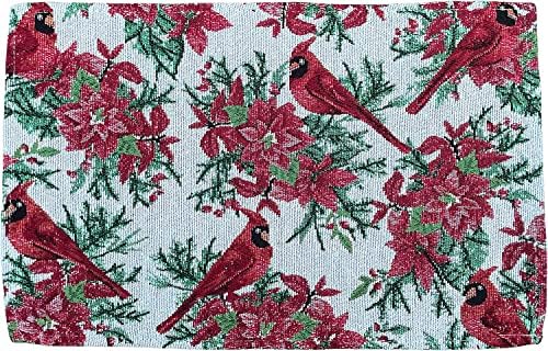 Set of 10, Red Cardinal Bird Holiday Season Christmas Design Tapestry