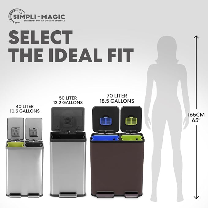SIMPLI-Magic 18.5 Gallon Dual Compartment Kitchen Trash Can - Image 4