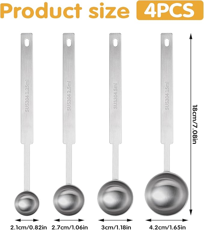 4Pcs Long Handle Measuring Spoons Set, 7 Inches Stainless Steel Measuring spoon - Image 2
