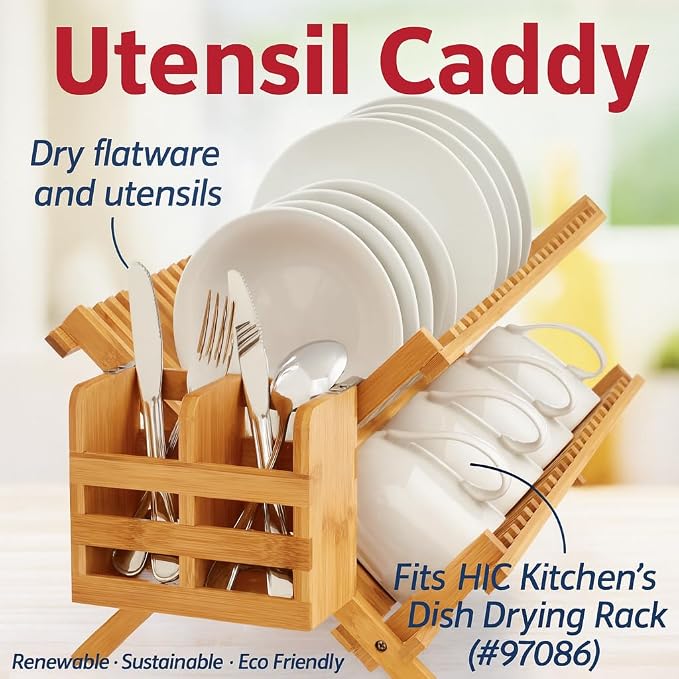 HIC Kitchen Dish Rack Caddy for Folding Dish Drying Rack, Natural Bamboo - Image 4