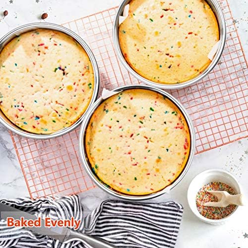 E-far 8 Inch Cake Pan Set of 4, Stainless Steel Round Layer Cake